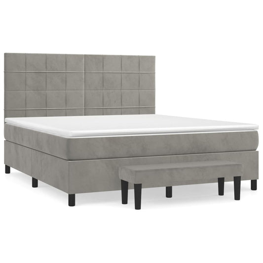 vidaXL Κρεβάτι Boxspring με Στρώμα Ανοιχτό Γκρι 160x200 εκ. Βελούδινο
