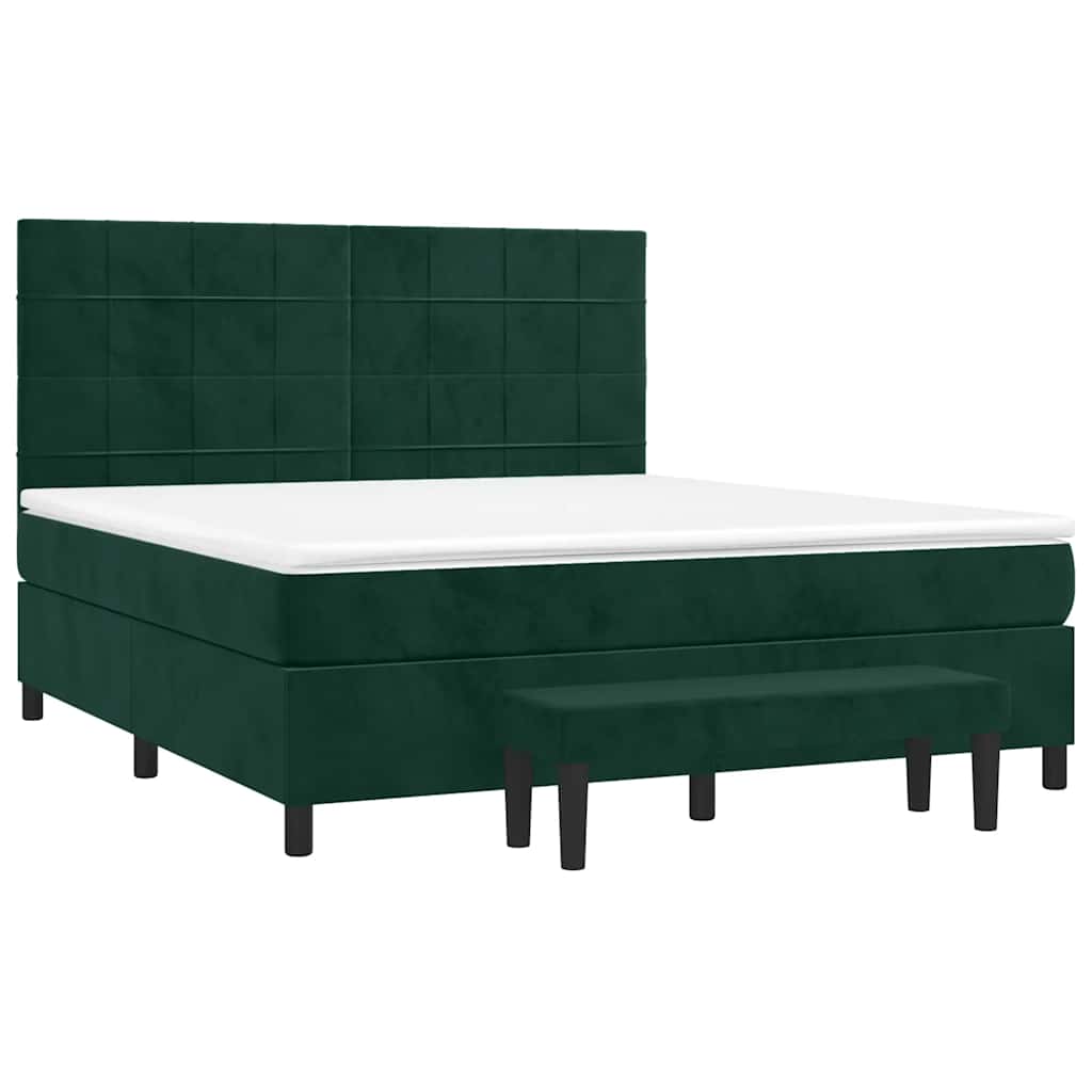 vidaXL Κρεβάτι Boxspring με Στρώμα Σκούρο Πράσινο 160x200εκ. Βελούδινο