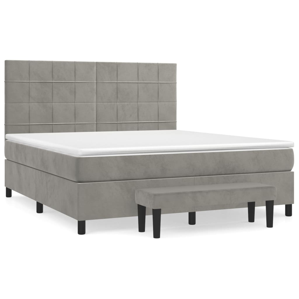 vidaXL Κρεβάτι Boxspring με Στρώμα Ανοιχτό Γκρι 180x200 εκ. Βελούδινο