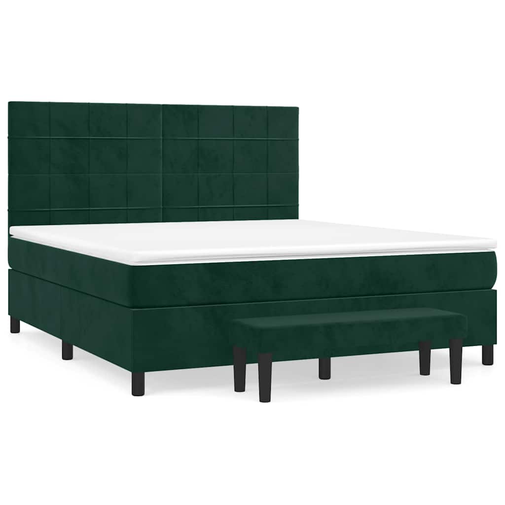 vidaXL Κρεβάτι Boxspring με Στρώμα Σκούρο Πράσινο 180x200εκ. Βελούδινο