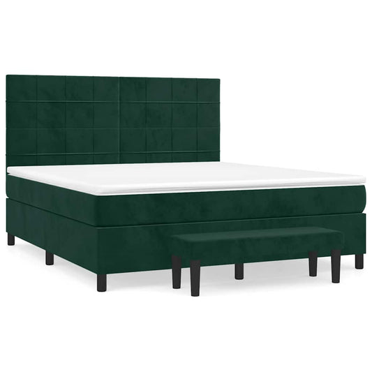 vidaXL Κρεβάτι Boxspring με Στρώμα Σκούρο Πράσινο 180x200εκ. Βελούδινο