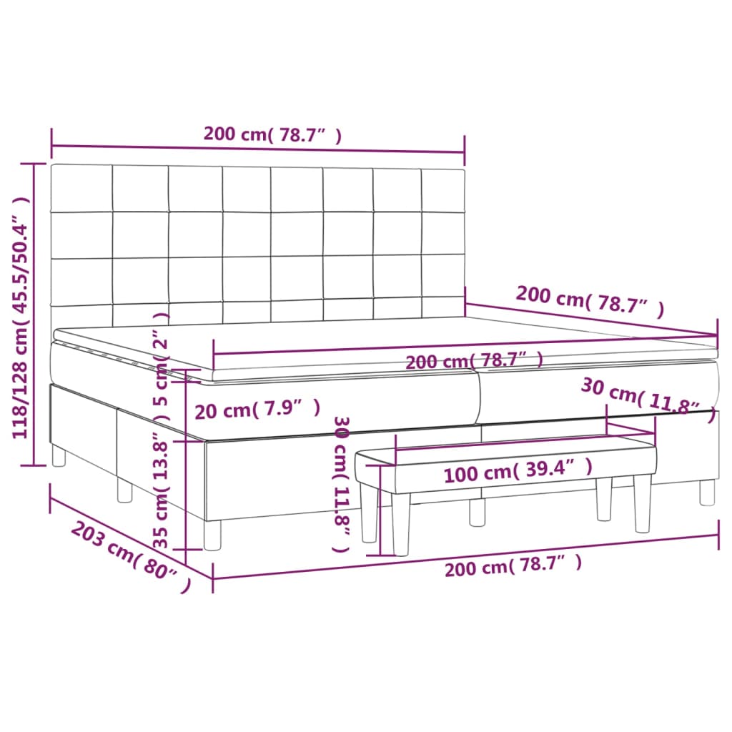 vidaXL Κρεβάτι Boxspring με Στρώμα Ανοιχτό Γκρι 200x200 εκ. Βελούδινο