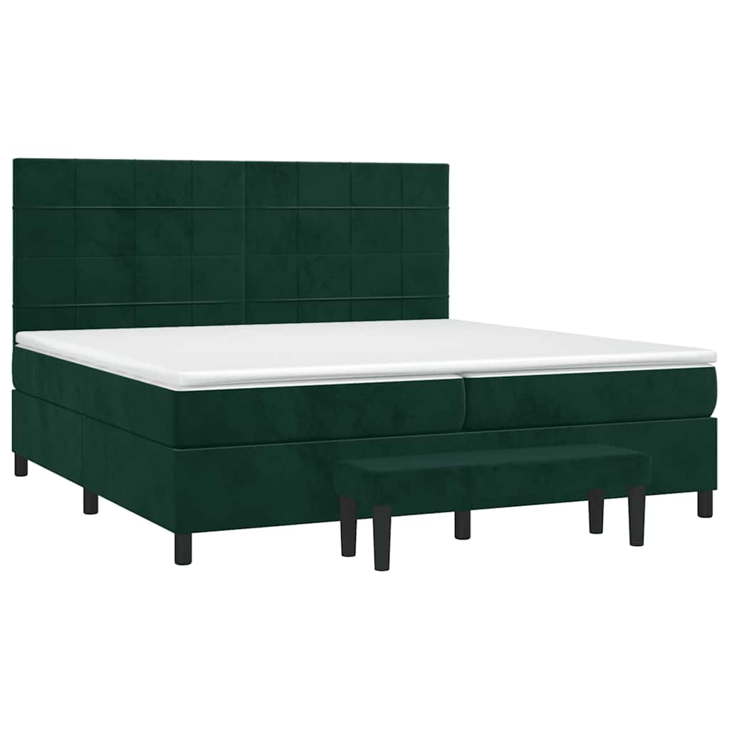 vidaXL Κρεβάτι Boxspring με Στρώμα Σκούρο Πράσινο 200x200εκ. Βελούδινο