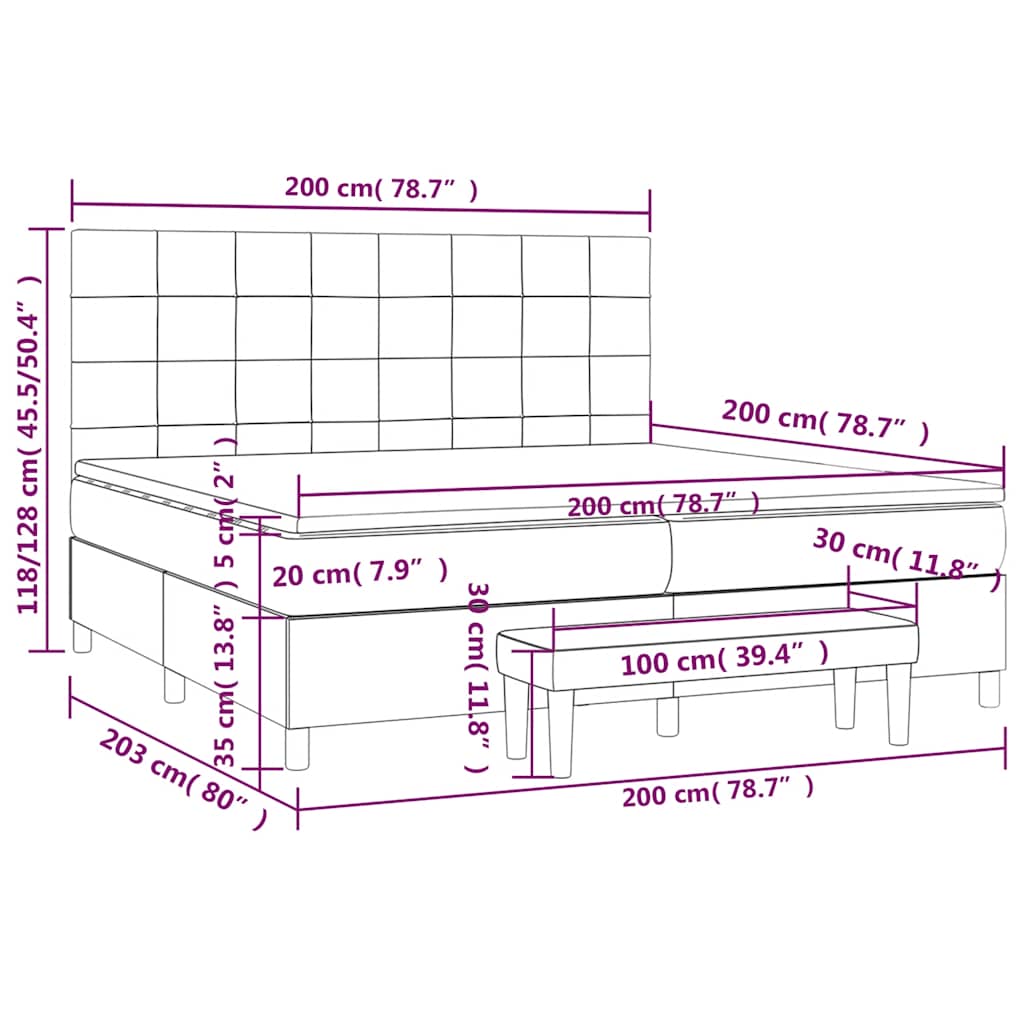 vidaXL Κρεβάτι Boxspring με Στρώμα Σκούρο Μπλε 200x200 εκ. Βελούδινο
