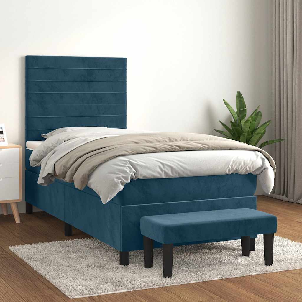 vidaXL Κρεβάτι Boxspring με Στρώμα Σκούρο Μπλε 80 x 200 εκ. Βελούδινο