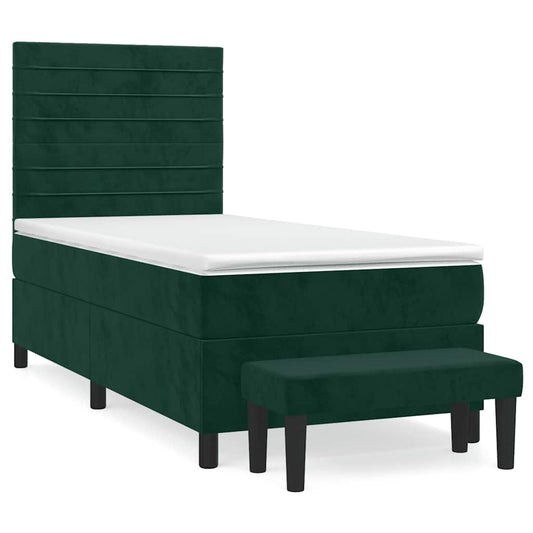 vidaXL Κρεβάτι Boxspring με Στρώμα Σκούρο Πράσινο 90x190 εκ. Βελούδινο