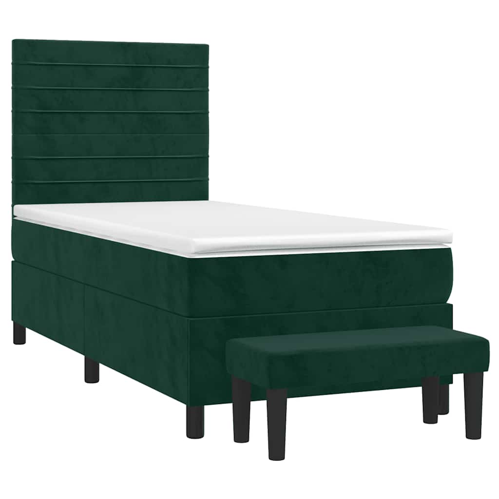 vidaXL Κρεβάτι Boxspring με Στρώμα Σκούρο Πράσινο 90x200 εκ. Βελούδινο