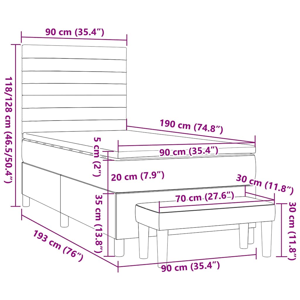 vidaXL Κρεβάτι Boxspring με Στρώμα Σκούρο Πράσινο 90x200 εκ. Βελούδινο