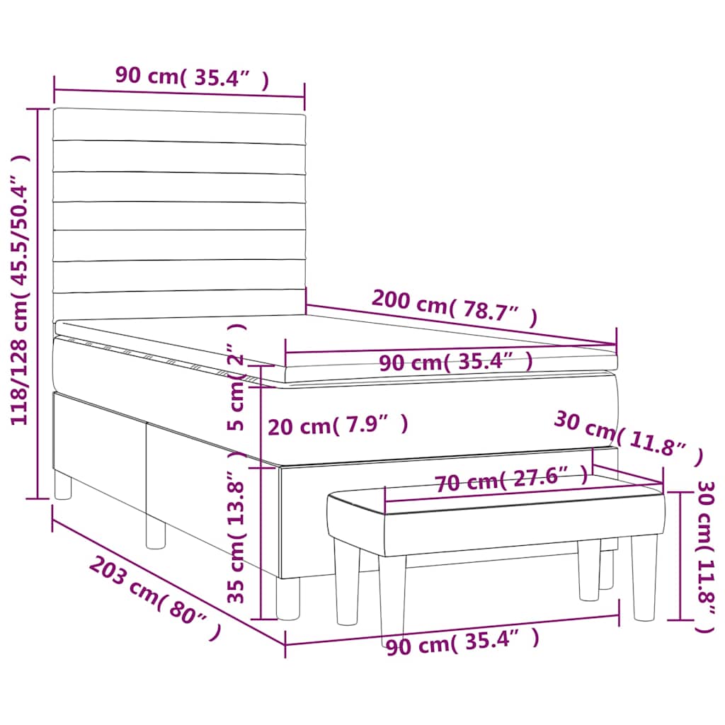 vidaXL Κρεβάτι Boxspring με Στρώμα Σκούρο Μπλε 90x200 εκ. Βελούδινο
