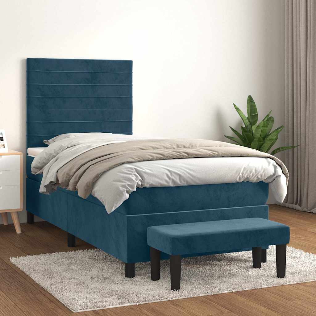 vidaXL Κρεβάτι Boxspring με Στρώμα Σκούρο Μπλε 90x200 εκ. Βελούδινο