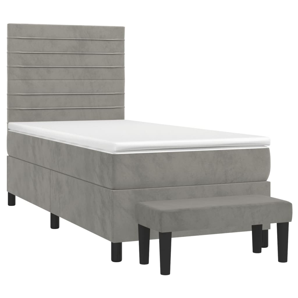 vidaXL Κρεβάτι Boxspring με Στρώμα Ανοιχτό Γκρι 100x200 εκ. Βελούδινο