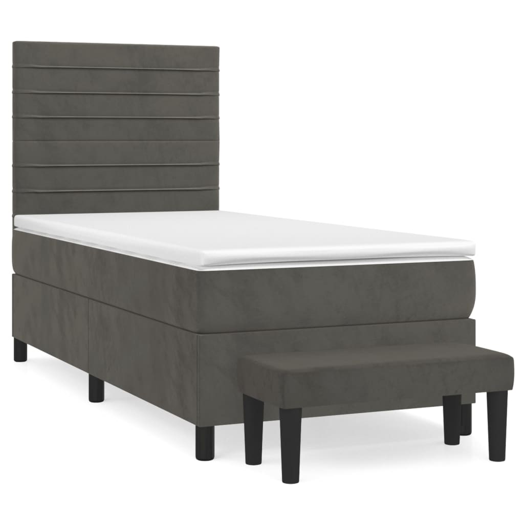 vidaXL Κρεβάτι Boxspring με Στρώμα Σκούρο Γκρι 100x200 εκ. Βελούδινο