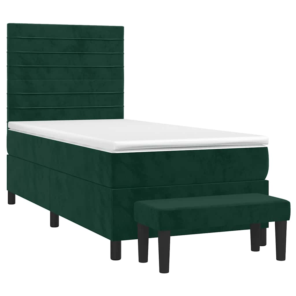 vidaXL Κρεβάτι Boxspring με Στρώμα Σκούρο Πράσινο 100x200εκ. Βελούδινο