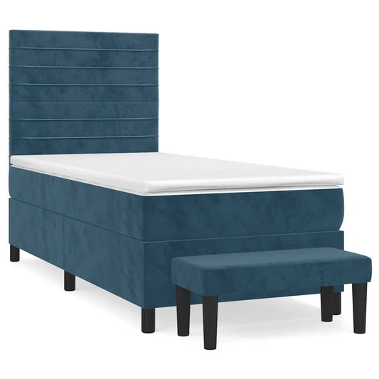 vidaXL Κρεβάτι Boxspring με Στρώμα Σκούρο Μπλε 100x200 εκ. Βελούδινο