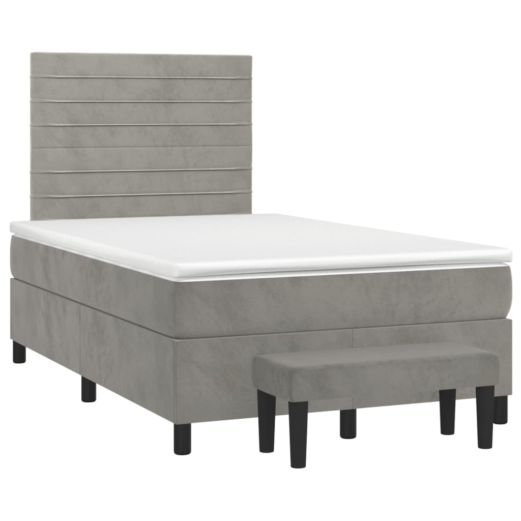 vidaXL Κρεβάτι Boxspring με Στρώμα Ανοιχτό Γκρι 120x200 εκ. Βελούδινο