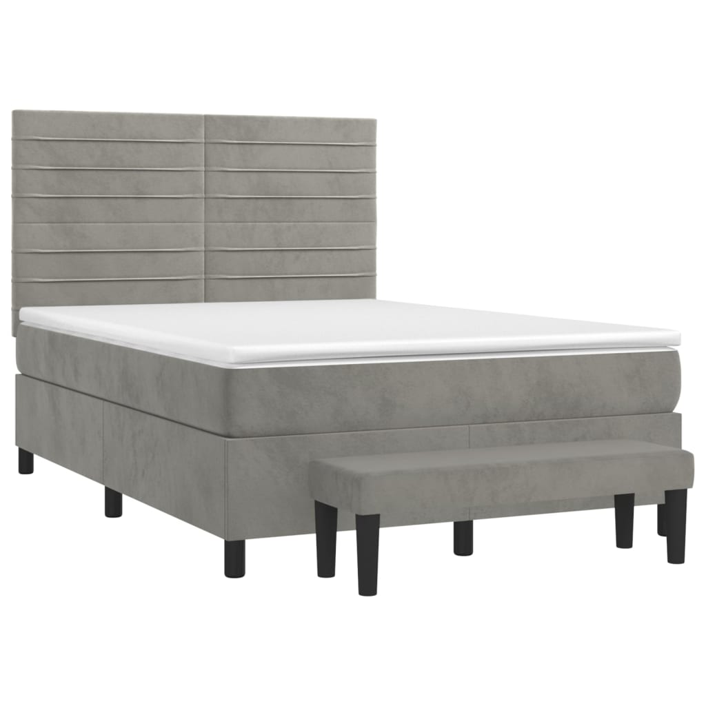 vidaXL Κρεβάτι Boxspring με Στρώμα Ανοιχτό Γκρι 140x190 εκ. Βελούδινο