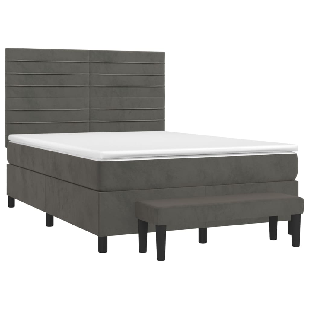 vidaXL Κρεβάτι Boxspring με Στρώμα Σκούρο Γκρι 140x190 εκ. Βελούδινο