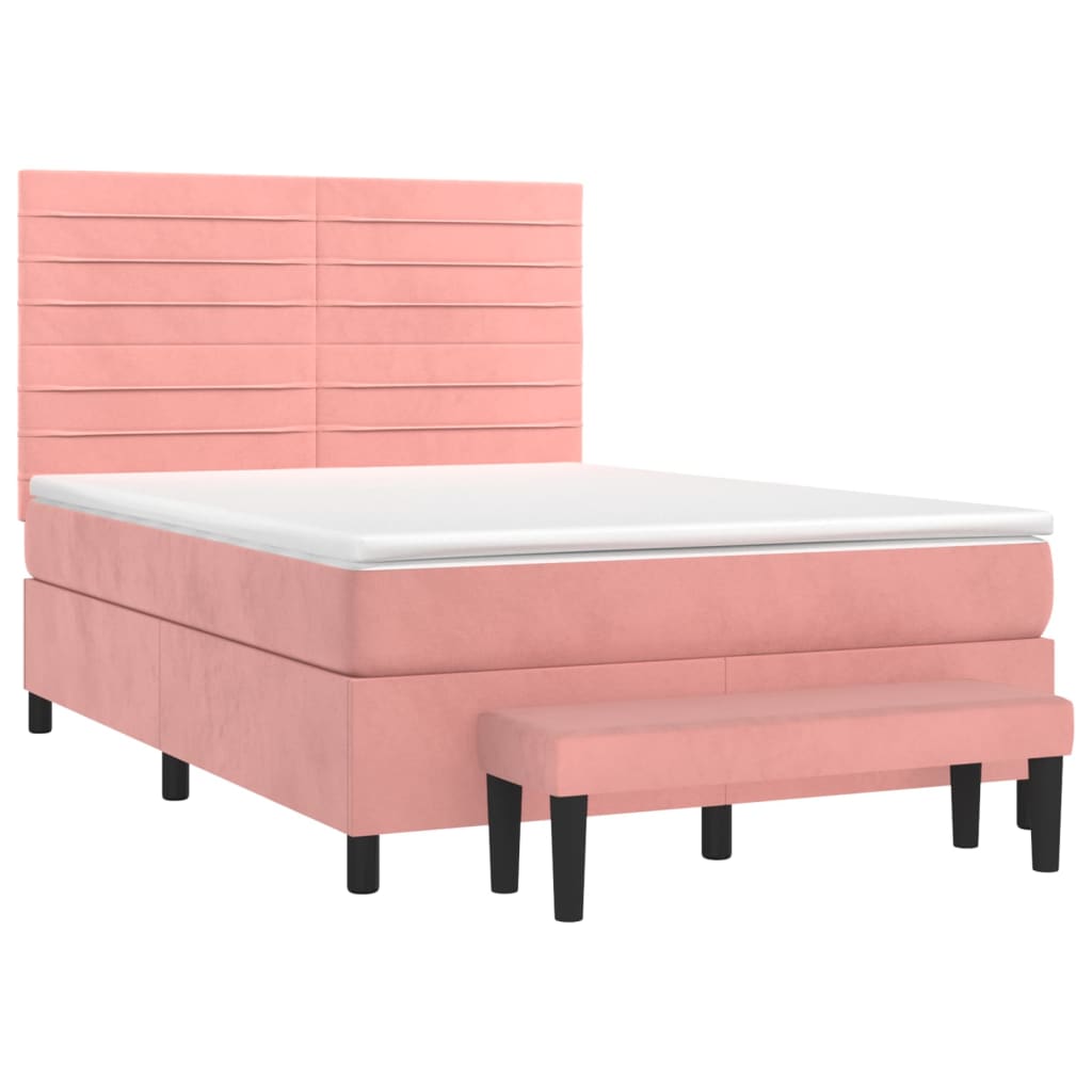 vidaXL Κρεβάτι Boxspring με Στρώμα Ροζ 140x190 εκ. Βελούδινο