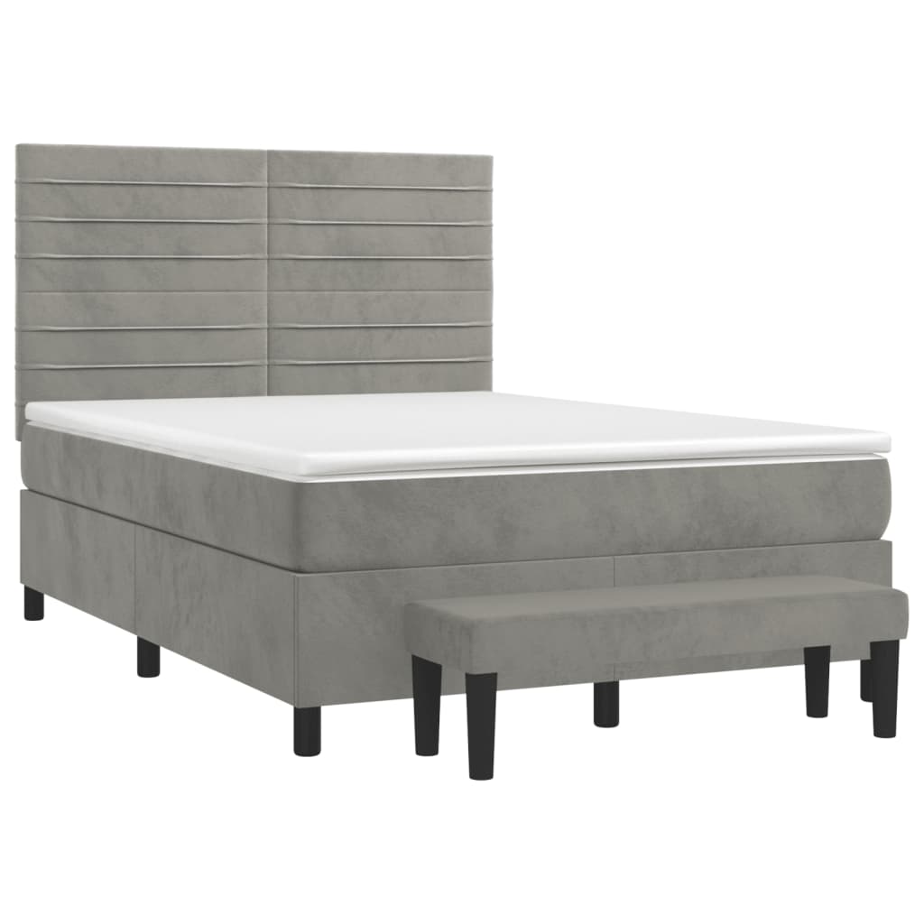 vidaXL Κρεβάτι Boxspring με Στρώμα Ανοιχτό Γκρι 140x200 εκ. Βελούδινο