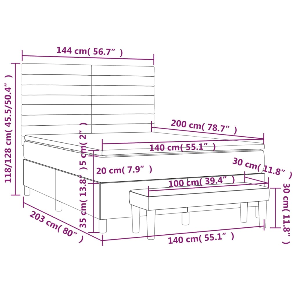 vidaXL Κρεβάτι Boxspring με Στρώμα Σκούρο Γκρι 140x200 εκ. Βελούδινο