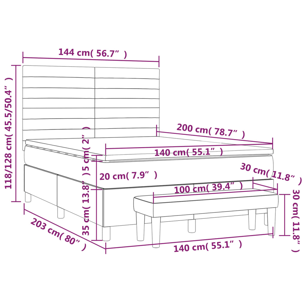 vidaXL Κρεβάτι Boxspring με Στρώμα Ροζ 140x200 εκ. Βελούδινο