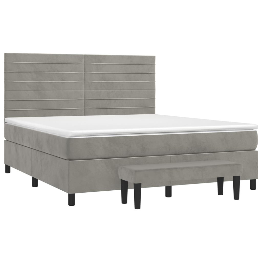 vidaXL Κρεβάτι Boxspring με Στρώμα Ανοιχτό Γκρι 160x200 εκ. Βελούδινο