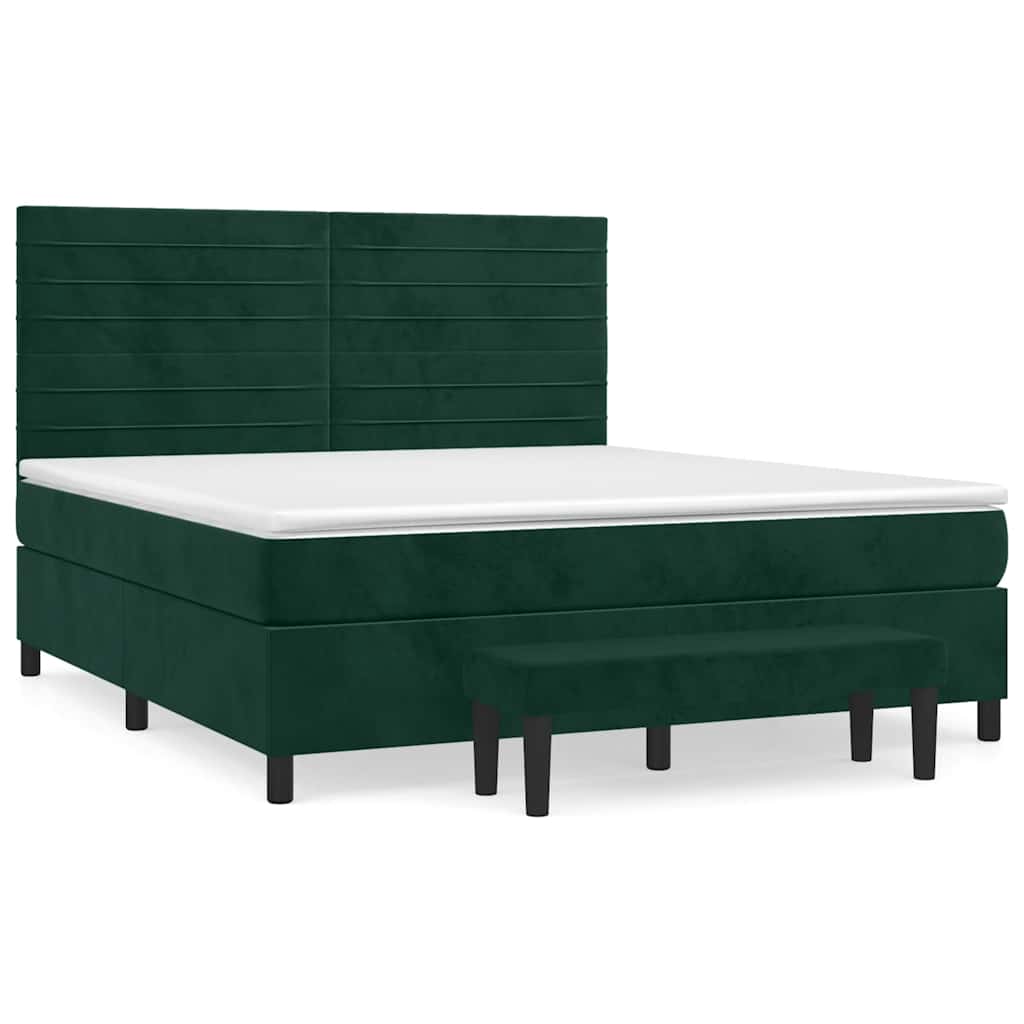 vidaXL Κρεβάτι Boxspring με Στρώμα Σκούρο Πράσινο 180x200εκ. Βελούδινο