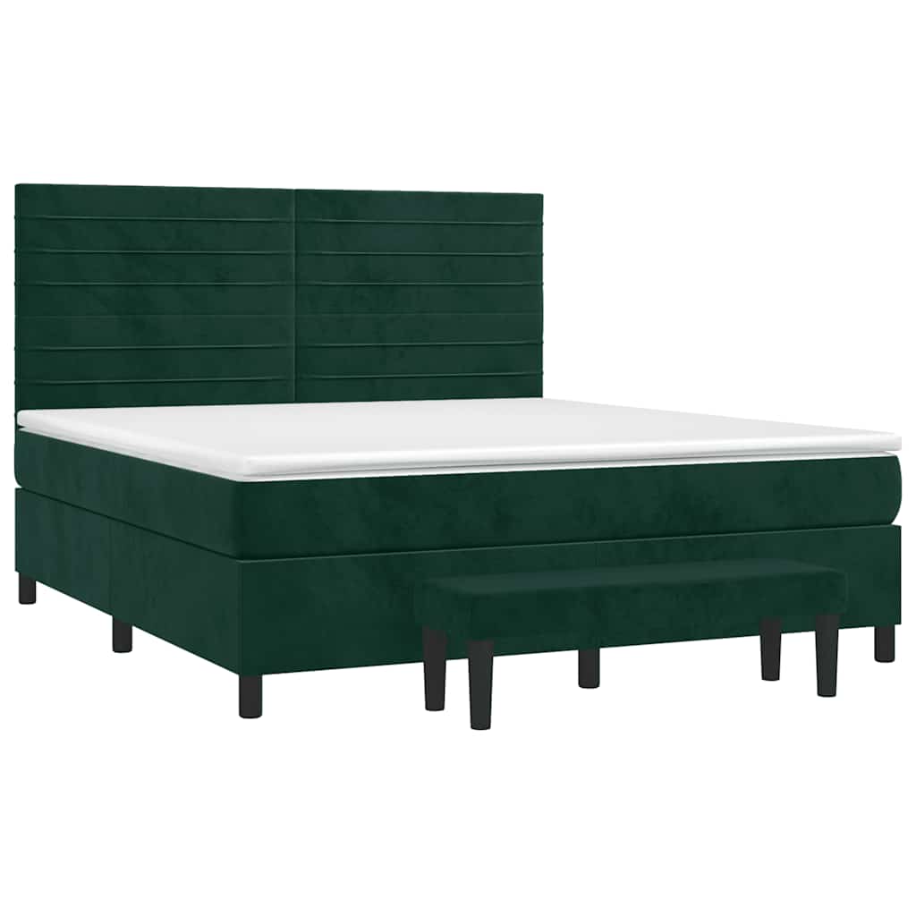 vidaXL Κρεβάτι Boxspring με Στρώμα Σκούρο Πράσινο 180x200εκ. Βελούδινο
