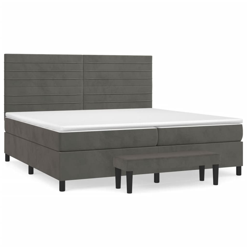 vidaXL Κρεβάτι Boxspring με Στρώμα Σκούρο Γκρι 200x200 εκ. Βελούδινο