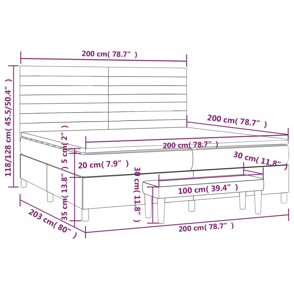 vidaXL Κρεβάτι Boxspring με Στρώμα Σκούρο Γκρι 200x200 εκ. Βελούδινο