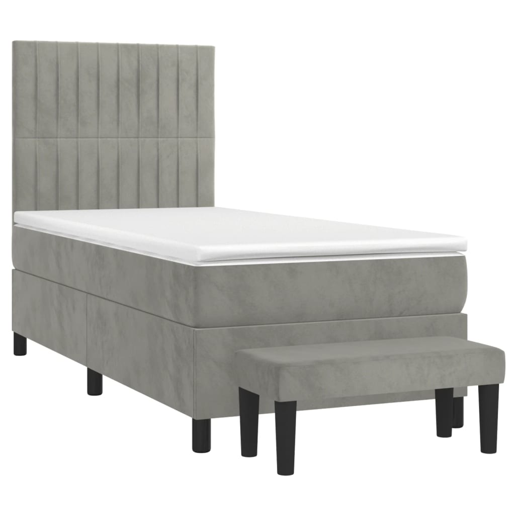 vidaXL Κρεβάτι Boxspring με Στρώμα Ανοιχτό Γκρι 90x190 εκ. Βελούδινο