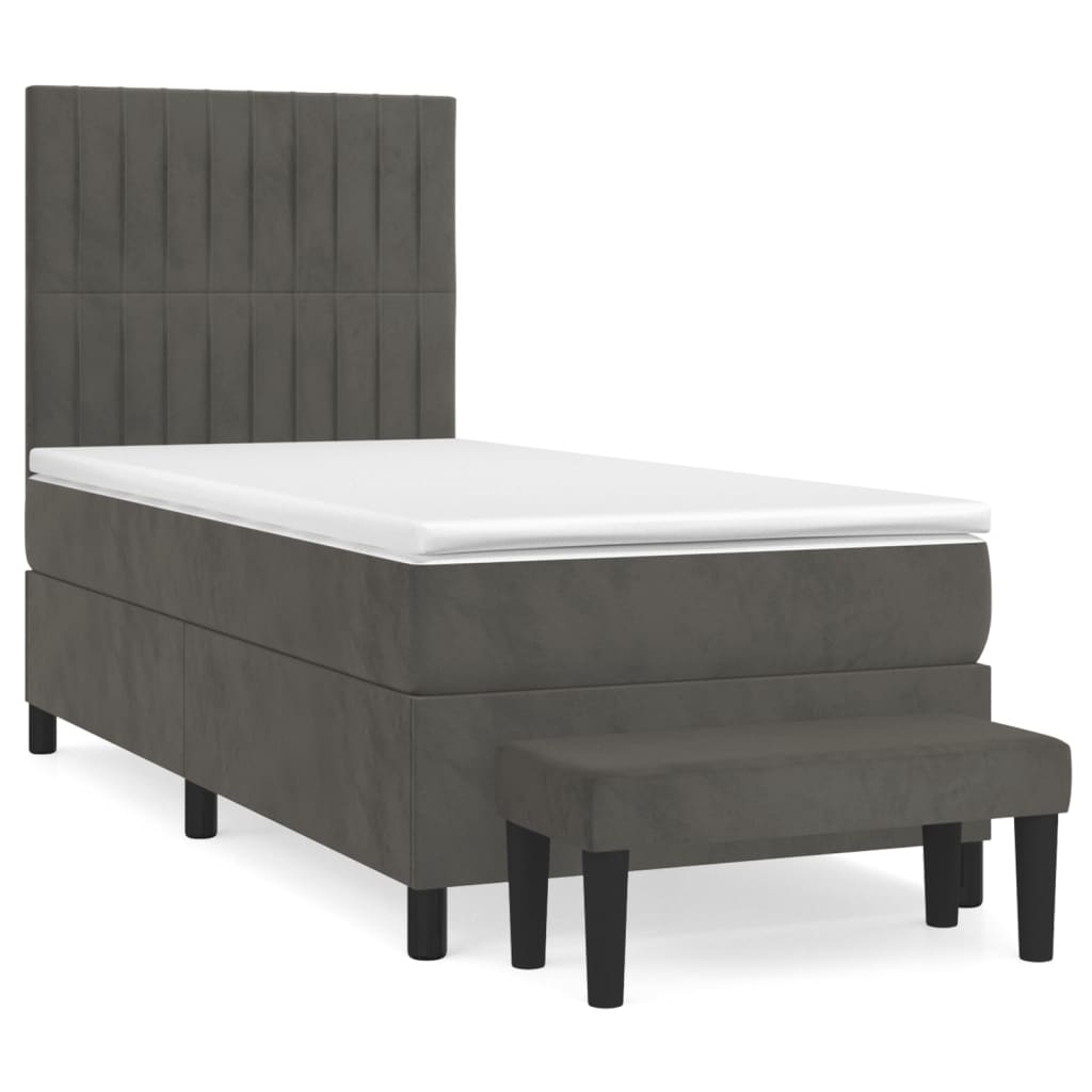 vidaXL Κρεβάτι Boxspring με Στρώμα Σκούρο Γκρι 90x190 εκ. Βελούδινο