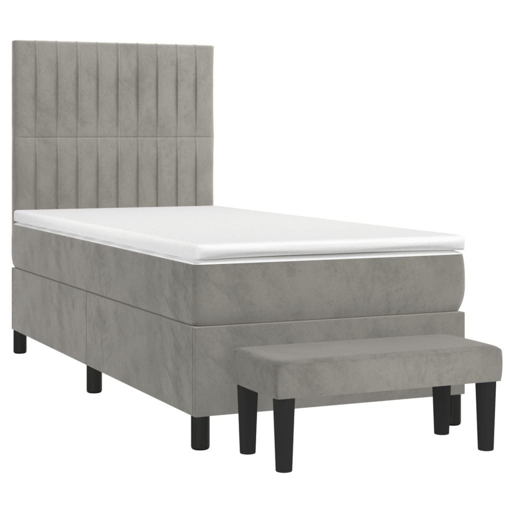 vidaXL Κρεβάτι Boxspring με Στρώμα Ανοιχτό Γκρι 90x200 εκ. Βελούδινο