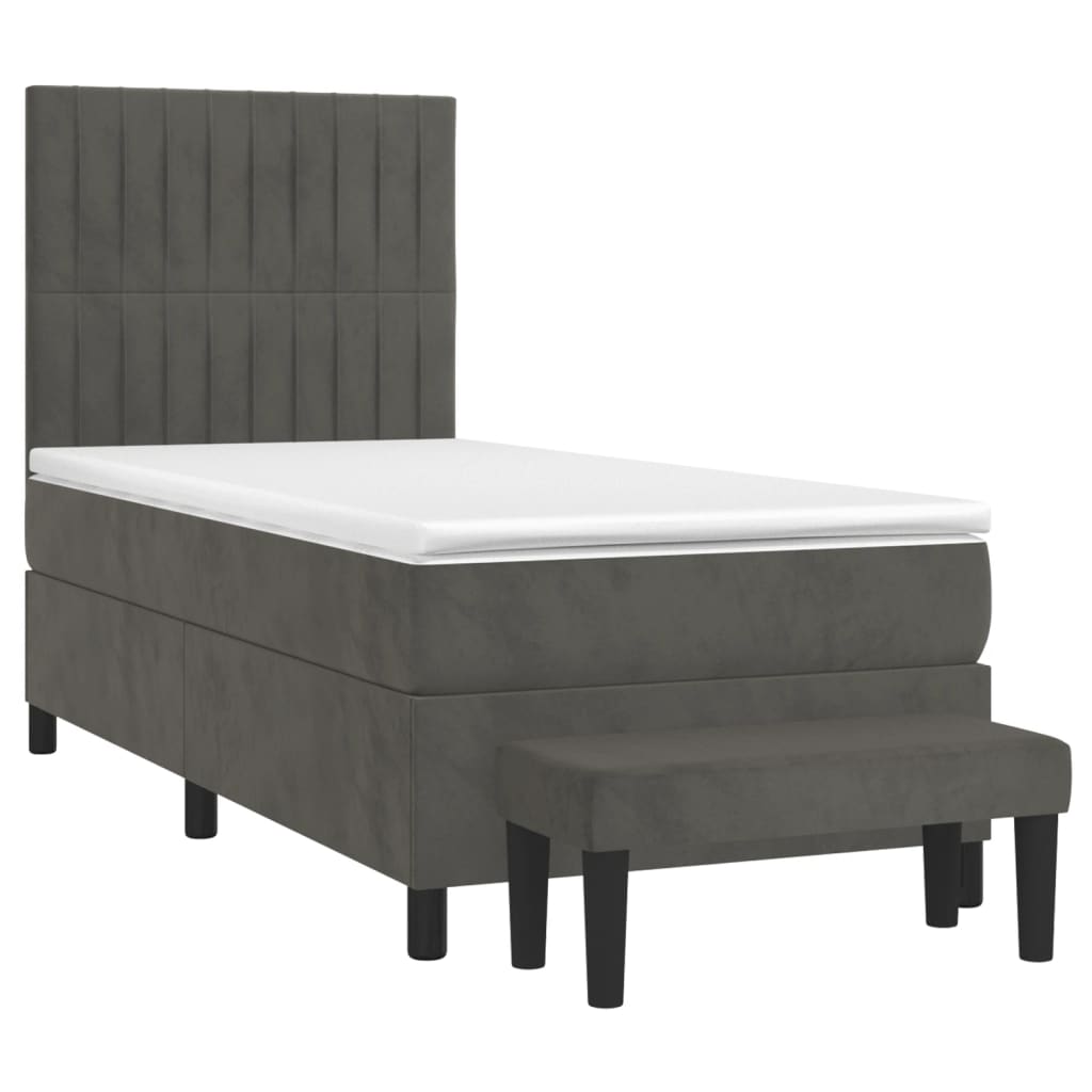vidaXL Κρεβάτι Boxspring με Στρώμα Σκούρο Γκρι 90x200 εκ. Βελούδινο