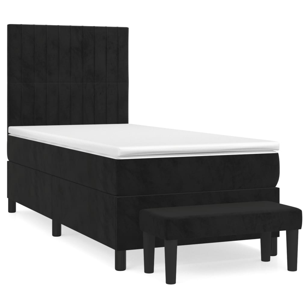 vidaXL Κρεβάτι Boxspring με Στρώμα Μαύρο 90x200 εκ. Βελούδινο