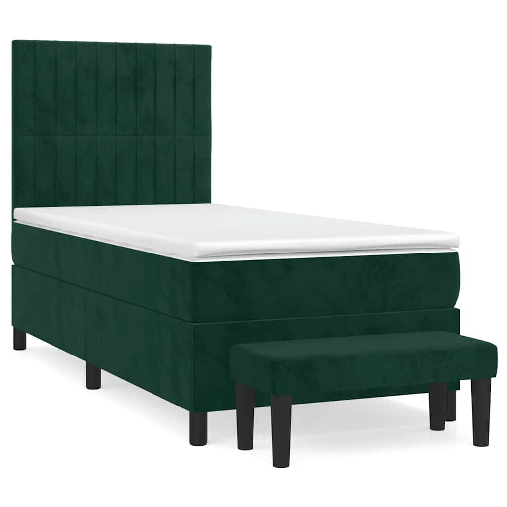 vidaXL Κρεβάτι Boxspring με Στρώμα Σκούρο Πράσινο 90x200 εκ. Βελούδινο