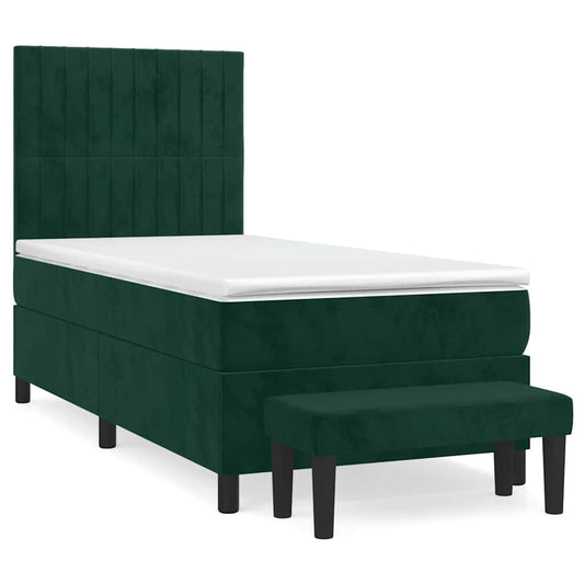 vidaXL Κρεβάτι Boxspring με Στρώμα Σκούρο Πράσινο 90x200 εκ. Βελούδινο