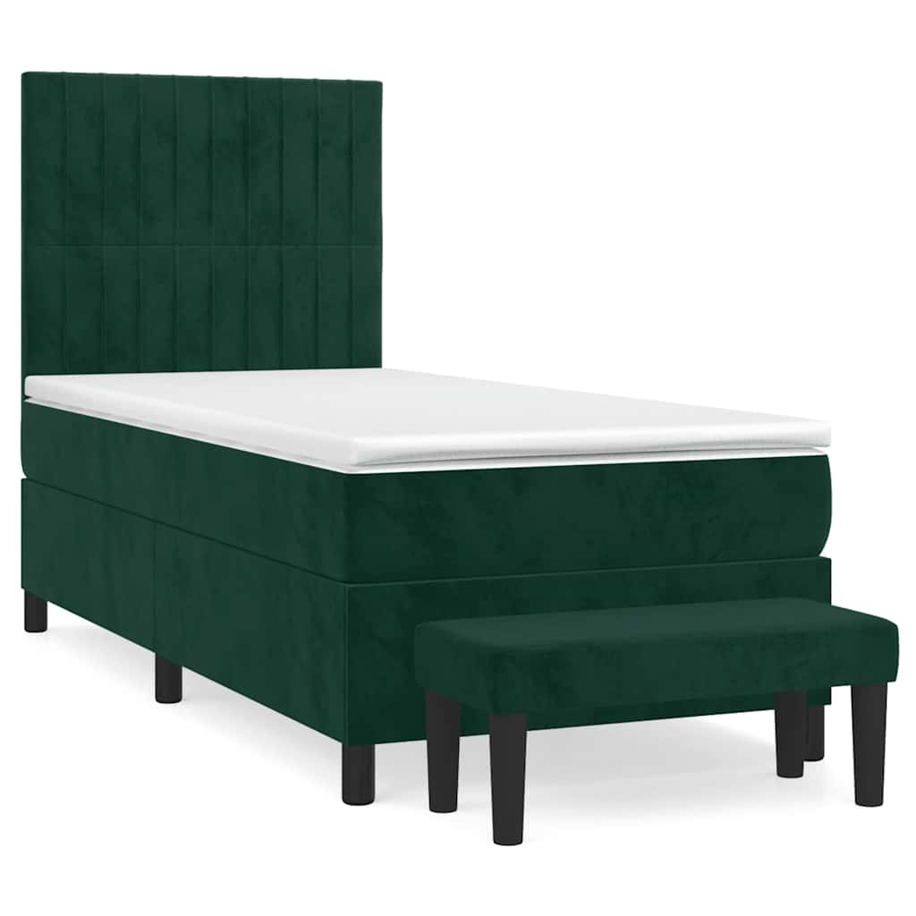vidaXL Κρεβάτι Boxspring με Στρώμα Σκούρο Πράσινο 100x200εκ. Βελούδινο