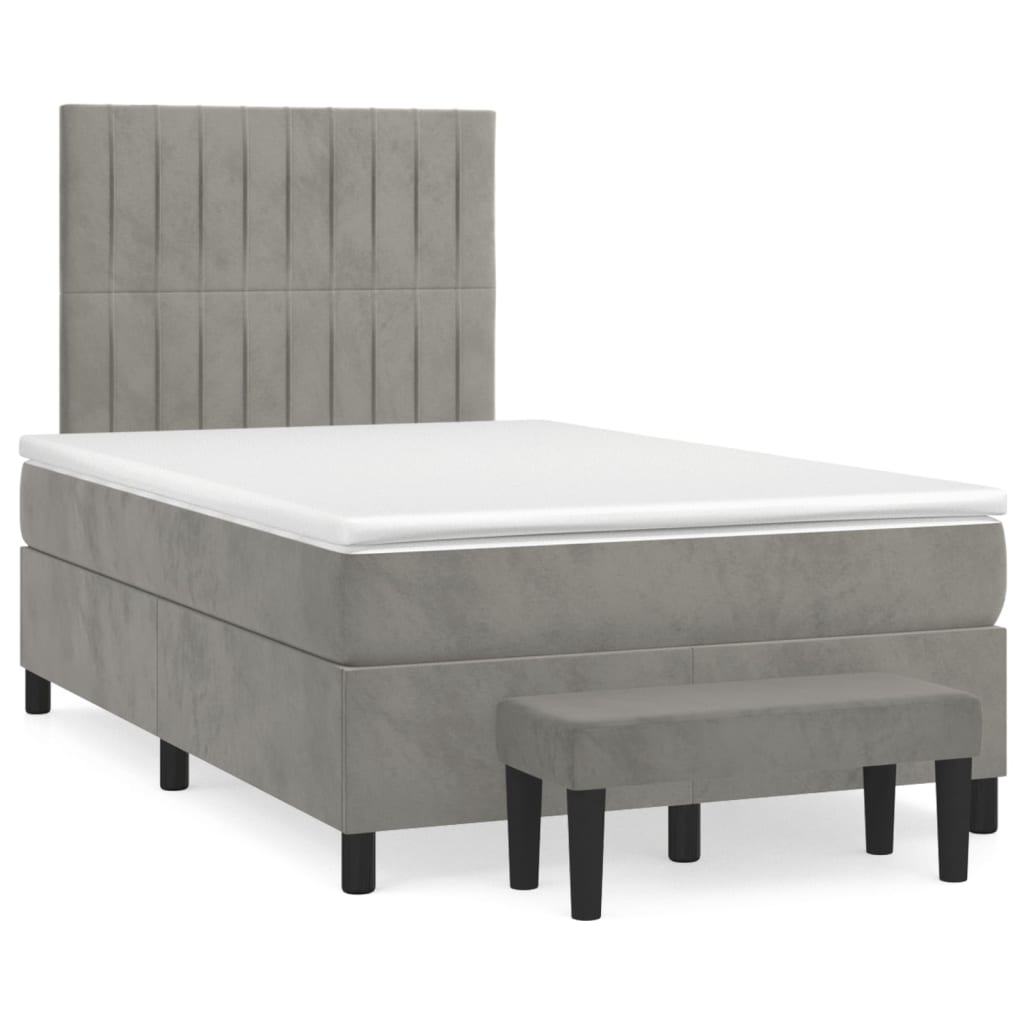 vidaXL Κρεβάτι Boxspring με Στρώμα Ανοιχτό Γκρι 120x200 εκ. Βελούδινο