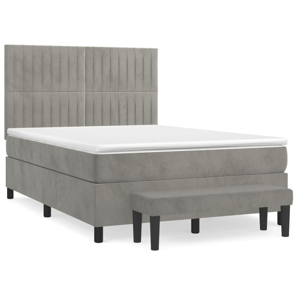 vidaXL Κρεβάτι Boxspring με Στρώμα Ανοιχτό Γκρι 140x190 εκ. Βελούδινο
