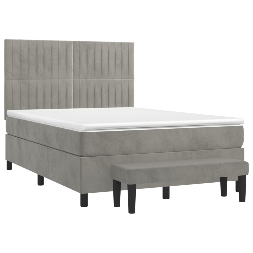 vidaXL Κρεβάτι Boxspring με Στρώμα Ανοιχτό Γκρι 140x190 εκ. Βελούδινο