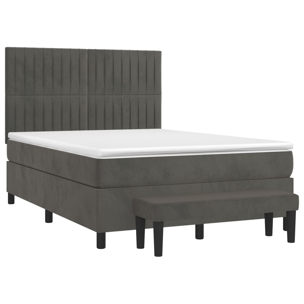 vidaXL Κρεβάτι Boxspring με Στρώμα Σκούρο Γκρι 140x190 εκ. Βελούδινο