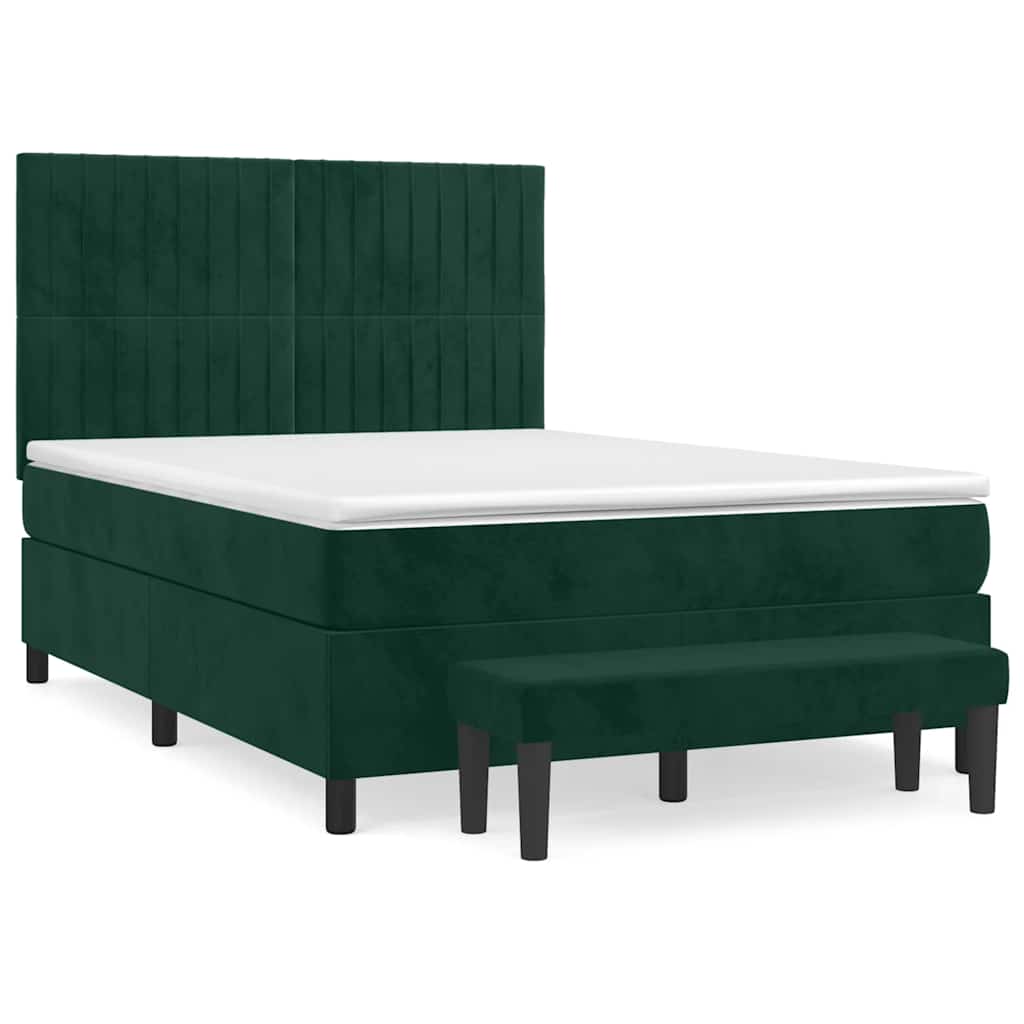 vidaXL Κρεβάτι Boxspring με Στρώμα Σκούρο Πράσινο 140x200εκ. Βελούδινο
