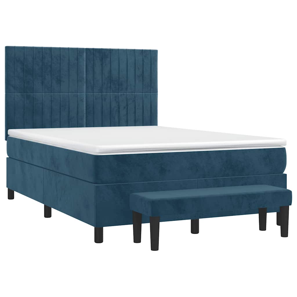 vidaXL Κρεβάτι Boxspring με Στρώμα Σκούρο Μπλε 140x200 εκ. Βελούδινο