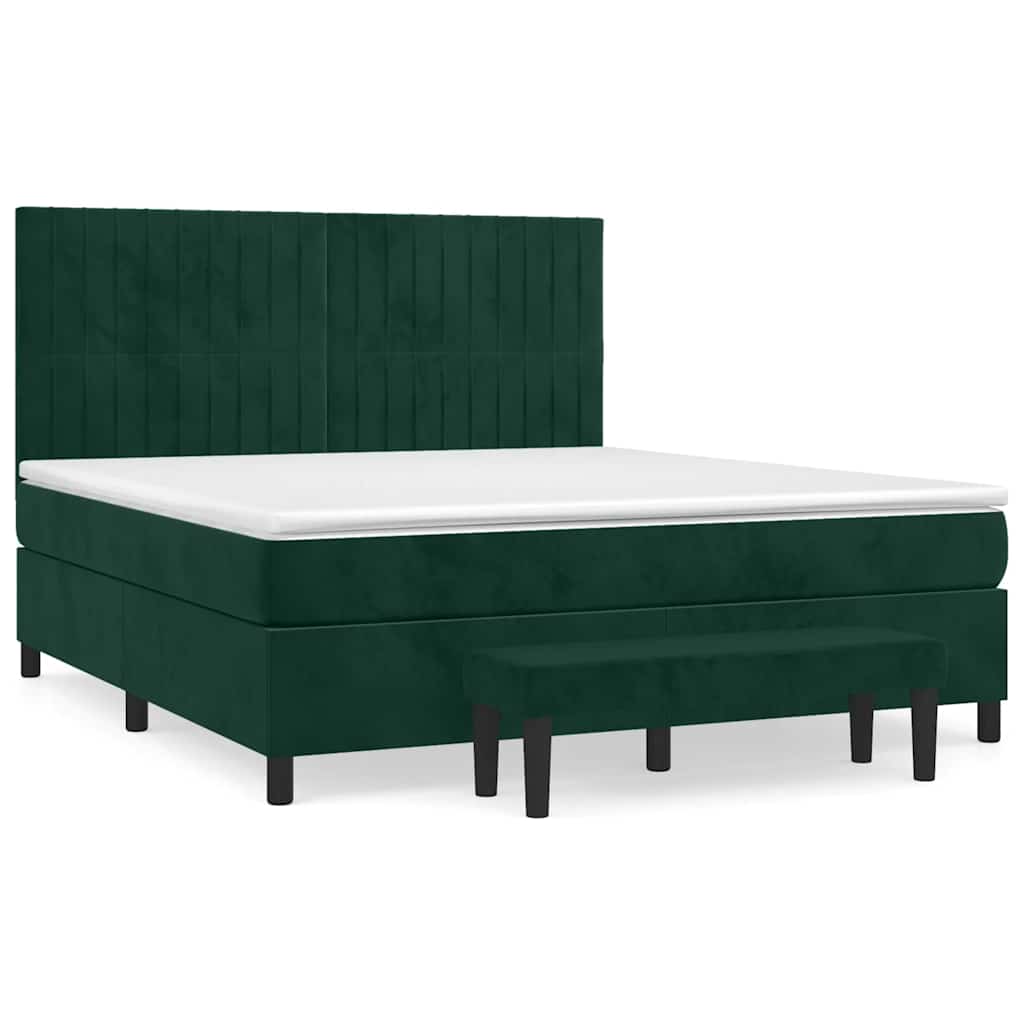 vidaXL Κρεβάτι Boxspring με Στρώμα Σκούρο Πράσινο 160x200εκ. Βελούδινο