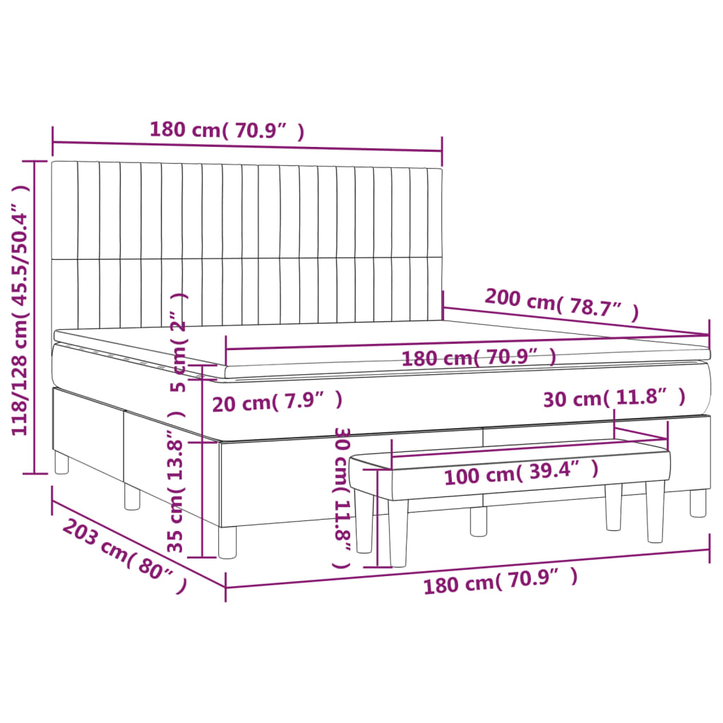 vidaXL Κρεβάτι Boxspring με Στρώμα Ανοιχτό Γκρι 180x200 εκ. Βελούδινο