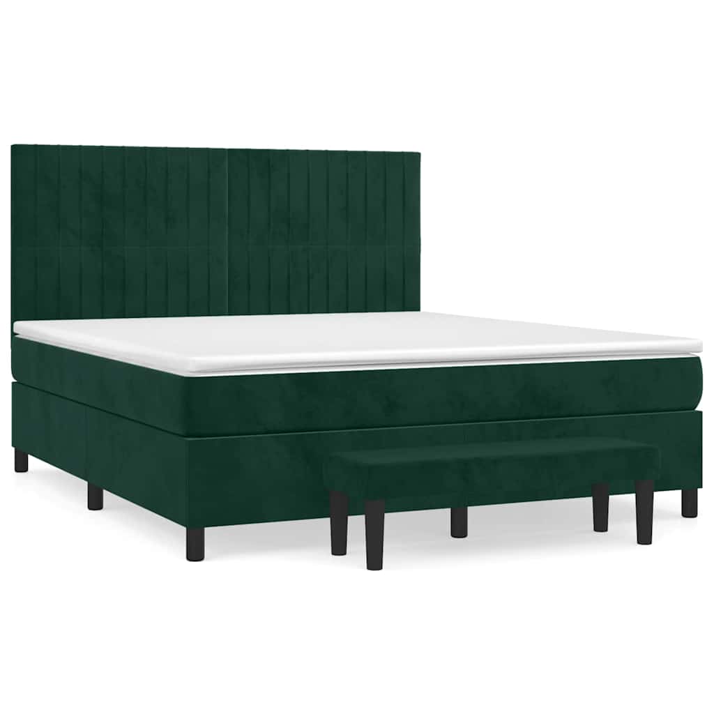 vidaXL Κρεβάτι Boxspring με Στρώμα Σκούρο Πράσινο 180x200εκ. Βελούδινο