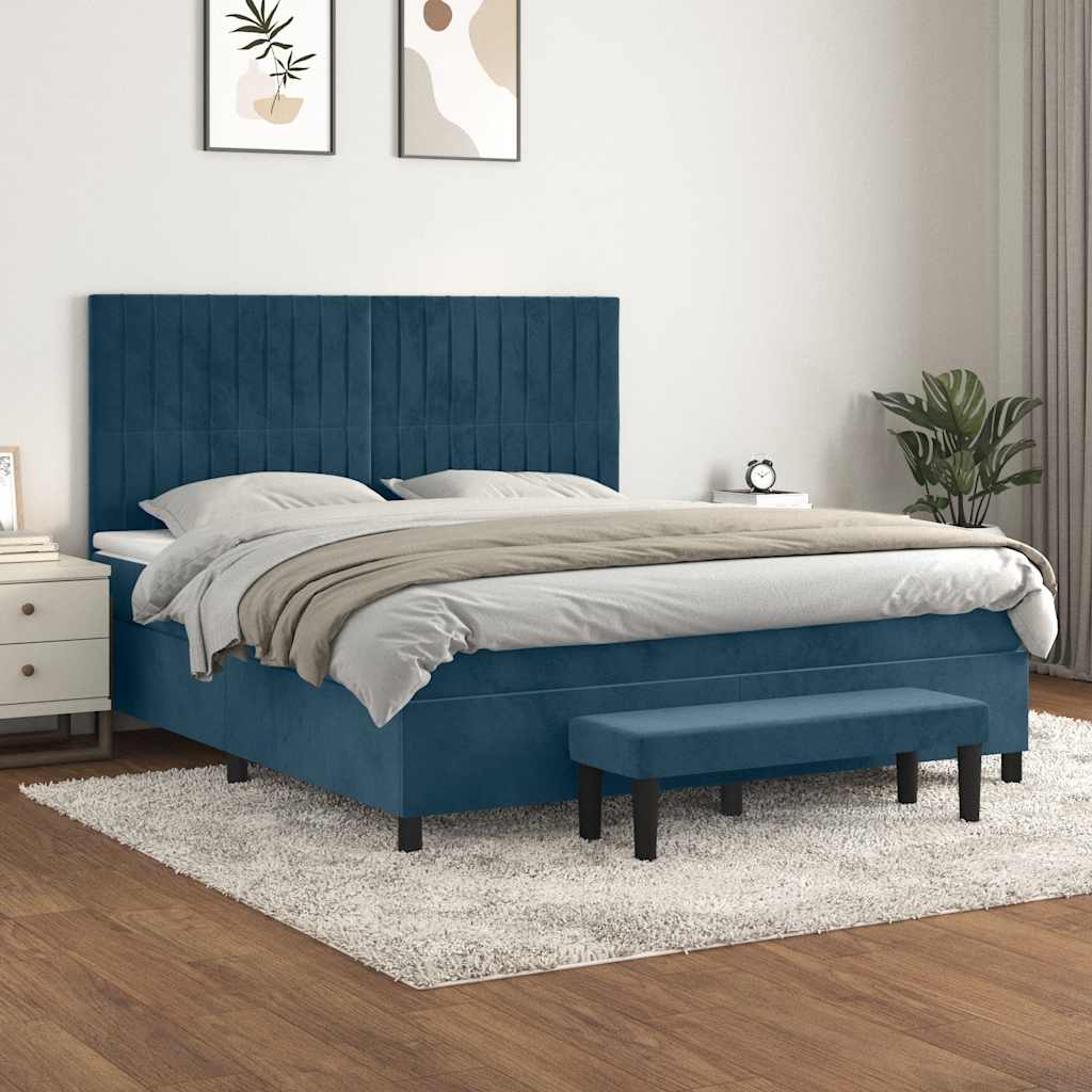 vidaXL Κρεβάτι Boxspring με Στρώμα Σκούρο Μπλε 180x200 εκ. Βελούδινο