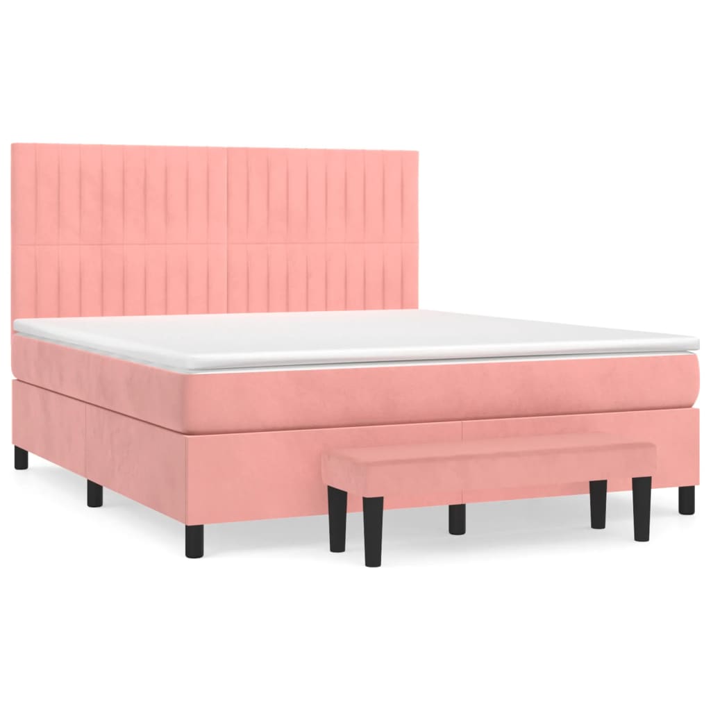 vidaXL Κρεβάτι Boxspring με Στρώμα Ροζ 180x200 εκ. Βελούδινο