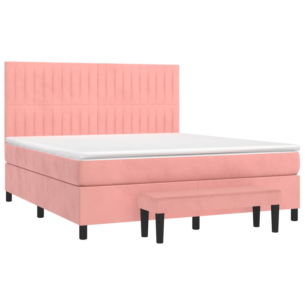vidaXL Κρεβάτι Boxspring με Στρώμα Ροζ 180x200 εκ. Βελούδινο
